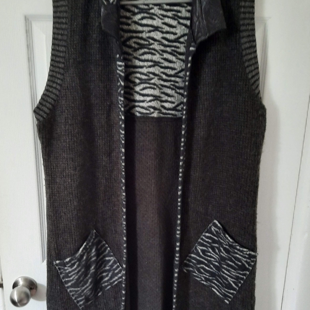 NWT! MINKAS Sleeveless Knit Cardigan with Zebra Trim
